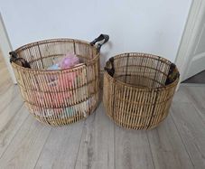 Nesting Wicker Baskets with leather handles x 2