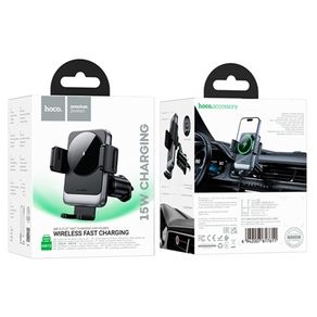 Hoco HW13 Speed Wireless Fast Charging Airvent Car Holder Metal Gray