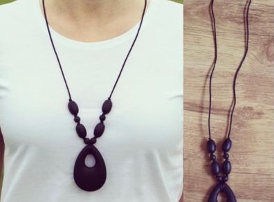 Black teething necklace for babies and parents.