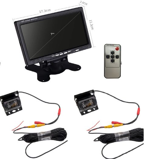 2 x Reversing Camera + 7" LCD Monitor Car Rear View Kit For Bus Truck 12V/24V
