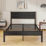 Double Bed Frame with Retro Wooden Headboard  Under-Bed Storage for Medium Bedrooms, Master/Guest Room, Couples, Heavy Duty Metal Frame 800 lbs, Noise-Free Sleep, Easy Assembly, Black Oak Image 5