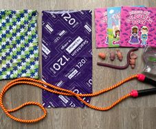 Snuds, Colouring Books, Squishies, Sensory Liquid Timer, Skipping Rope