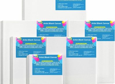 6 Set Blank Stretched Canvas Assorted Size Artist Canvas Multipack Canvases for Acrylic Oil Water Painting
