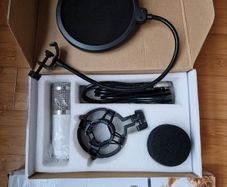 Condenser microphone with arm stand and pop shield