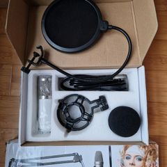 Condenser microphone with arm stand and pop shield