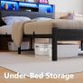 4ft6 Double Size Bed Frame with Storage Shelf Upholstered Headboard,Platform Bed Frame with Charging Station and LED Lights,Metal Bed Frame Double Size,No Box Spring Needed,Noise Free, Black+Grey Image 6