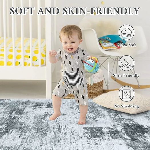Modern Abstract Area Rugs Living Room 120x160cm, Machine Washable Non-Slip Short Pile Rug, Durable Faux Wool Carpet for Bedroom, Dining Room, Home Office, Grey