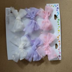 Soft Pastel White,Pink and Lilac Hair-Bow Set