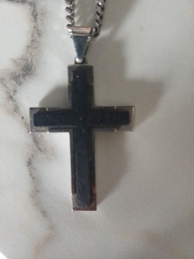 stainless steal lotus chunky black cross chain