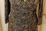 Sigrid Olsen Faux Wrap Dress. Long Sleeve. Brown &amp; Cream Leaf Pattern. Size L. Measurements in Description.