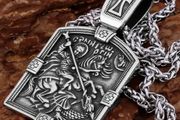 Men's Stainless Steel Dragon Knight Pendant Necklace, new, unopened.