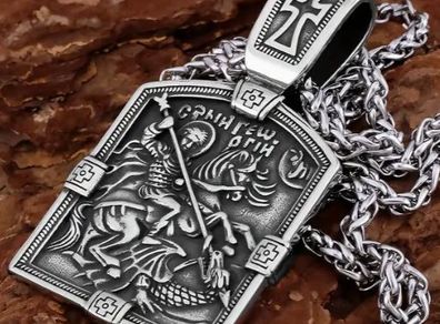 Men's Stainless Steel Dragon Knight Pendant Necklace, new, unopened.