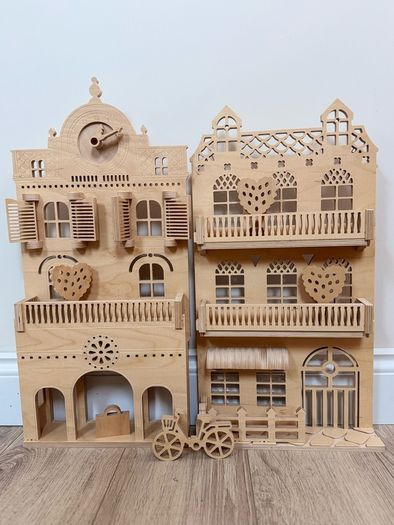Set of 2 x Wooden play dollhouse | Nursery wall decor neutral dollhouse