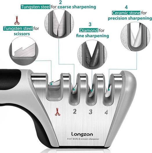 NEW SALE | Sharpener, 4 in 1 Kitchen Knife Sharpening 4 Stage Manual Knife Sharperener Tool with Cut Protection Gloves for Sharpening Kitchen Knives, Scissors