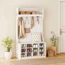 Coat Rack with Shelf & Bench - Shoe Cubbies - Multi Hook Design - White Image 3