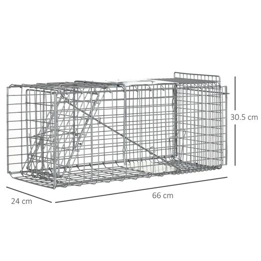 Folding capture cage trap for small animals like rats and mice - 2 doors handle 66 x 24 x 30.5 cm grey steel