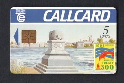 1991 Ireland 5 unit Limerick Treaty being 300 hundred years old (Gemplus GEM1) Call Card Used. Telecom Eireann card number 1035.