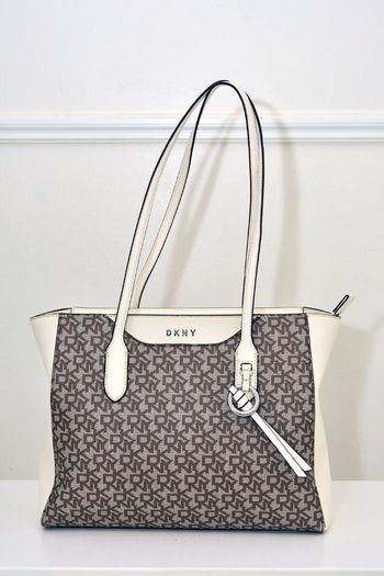DKNY Bryant Medium Logo Jacquard Tote Bag, Chino Caramel