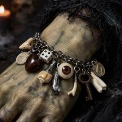 1 Goblins Whimsical Trinkets Bone and Tooth Soldered Charm Bracelet Charivari Wearable Art Weird Oddity