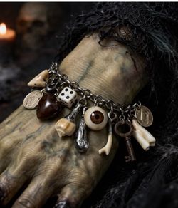 1 Goblins Whimsical Trinkets Bone and Tooth Soldered Charm Bracelet Charivari Wearable Art Weird Oddity