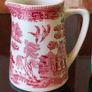 Beautiful Small Red/Pink Willow Pattern jug Image 2