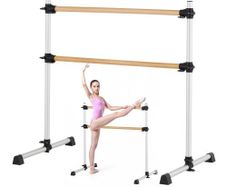 Ballet Barre, Double Beechwood Barre Bar for Home, Freestanding Portable Ballet Stretching Dance Bars, Height Adjustable Anti-Wobble Fitness Gym Equipment, for Pilates Balance Workout