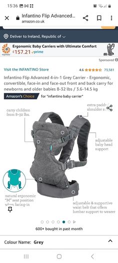Infantino Flip Advanced 4 in 1 Grey Baby Carrier