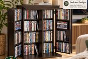 4 Tier Media Storage Cabinet Bookcase with Doors CD DVD Book and Game Storage Organiser Rustic Brown