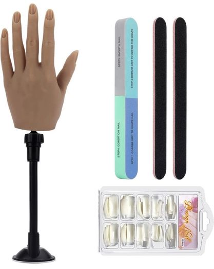 Silicone Practice Hand for Acrylic Nails,Flexible Female Mannequin Hand with Stand Soft False Fake Hands for Nail Training Manicure with 100pcs Practice Nail Tips and 3pcs Professional Nail File LEFT/RIGHT HAND AVAILABLE (FREE POSTAGE)