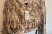 zara beige printed bomber jacket