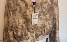 zara beige printed bomber jacket