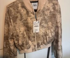 zara beige printed bomber jacket