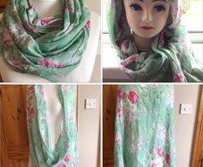 Beautiful Pastel Green Floral lightweight Snood Scarf