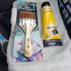 Acrylic Paint & 3 Flat Brushes never opened or used.