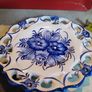 Vintage HANGING White and Blue Ceramic Plate w Cutouts & Flower Design Made in Portugal Image 2