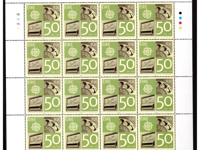 2009 Ireland 50 Year of CEPT Commemorative Stamp Sheetlet Plate 1B1B1B1B Mint Never Hinged (MNH)