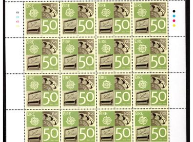 2009 Ireland 50 Year of CEPT Commemorative Stamp Sheetlet Plate 1B1B1B1B Mint Never Hinged (MNH)