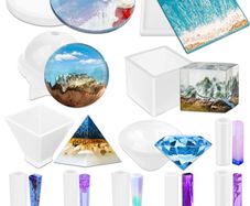 Epoxy Resin Moulds Silicone, Acejoz 12Pcs Resin Moulds Kit for Resin Casting with Sphere, Cube, Pyramid, Diamond, Square, Round and Crystal Pendants for Resin Epoxy, Candle, Soap, Bath Bomb (FREE POSTAGE)