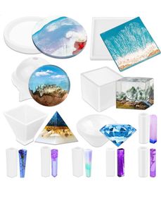 Epoxy Resin Moulds Silicone, Acejoz 12Pcs Resin Moulds Kit for Resin Casting with Sphere, Cube, Pyramid, Diamond, Square, Round and Crystal Pendants for Resin Epoxy, Candle, Soap, Bath Bomb (FREE POSTAGE)