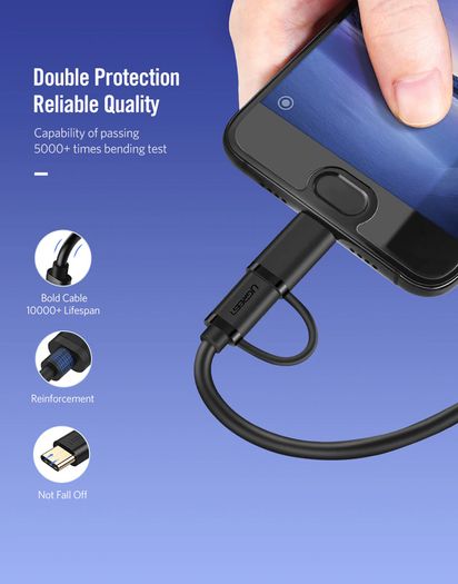 Ugreen 1M 2-in-1 (USB-C & Micro USB) QC 3.0 Fast Charger & Data Sync Gold Plated Cable (Brand New/Warranty)