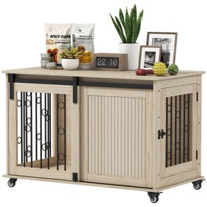 Dog Crate for Medium and Large Dogs Modern Side Table with 2 Doors and Latch 100x56x65 cm Oak