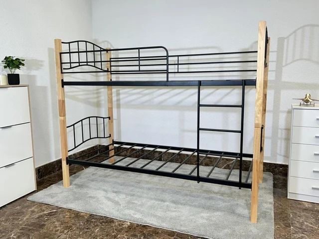 Strong Wooden & Metal Bunk Bed  2 Single Beds