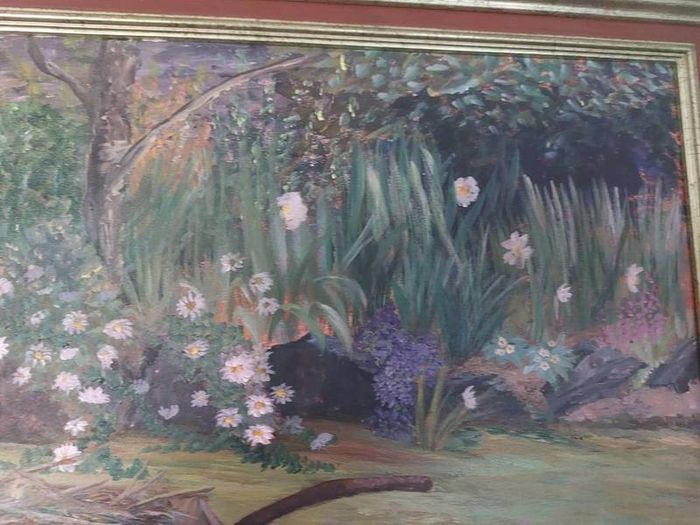 Oil on canvas garden scene
