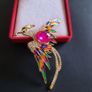 Vintage Style Rainbow Enamel & Crystal Phoenix Bird Of Paradise Brooch Badge Pin Image 4