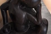 Large Vintage Hand Carved Ebony Wood Thinker Sculpture