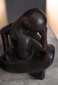 Large Vintage Hand Carved Ebony Wood Thinker Sculpture