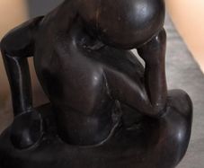 Large Vintage Hand Carved Ebony Wood Thinker Sculpture