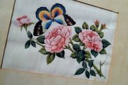 19th Century pair of chinese pith paper paintings "butterfly on bloom"