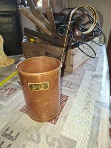 Beautiful Old Large Copper Milk Scoop, for getting milk from the Churn with Brass Handle Postage Available,
