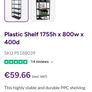 Plastic shelving 186cm X 83cm in perfect condition Image 4